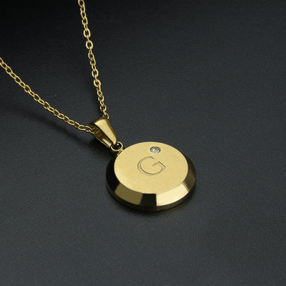 Fashion Letter Stainless Steel Gold Plated Zircon Pendant Necklace