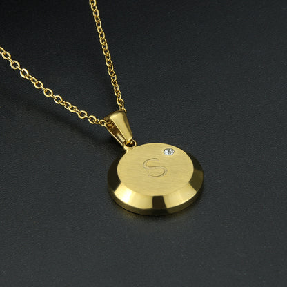 Fashion Letter Stainless Steel Gold Plated Zircon Pendant Necklace