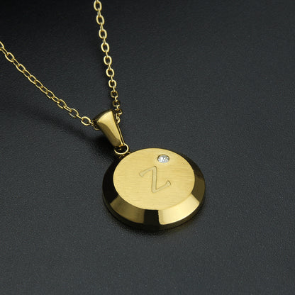 Fashion Letter Stainless Steel Gold Plated Zircon Pendant Necklace