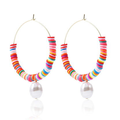 1 Pair Fashion Circle Soft Clay Beaded Women's Earrings