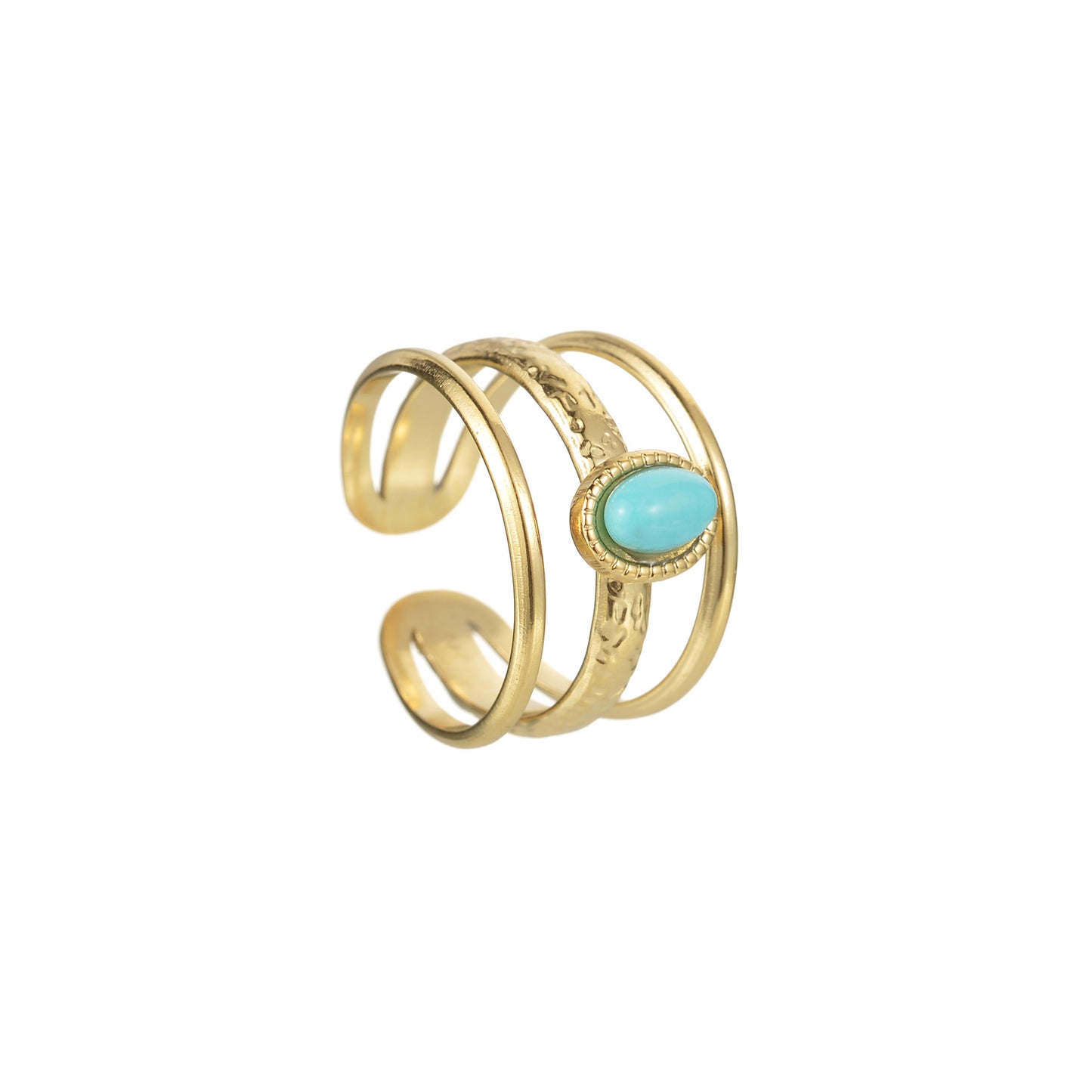 Fashion Geometric Stainless Steel Plating Hollow Out Inlay Turquoise Open Ring 1 Piece