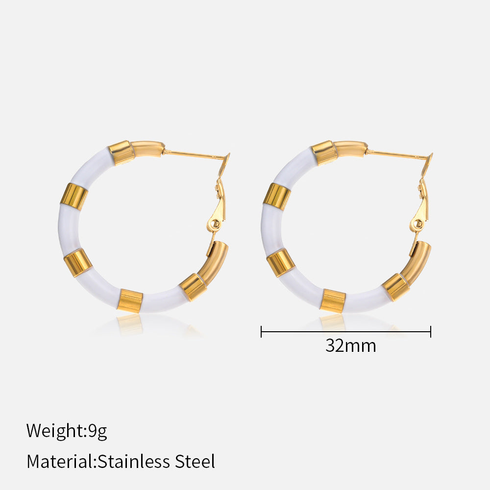 Fashion C Shape Stainless Steel Gold Plated Hoop Earrings 1 Pair