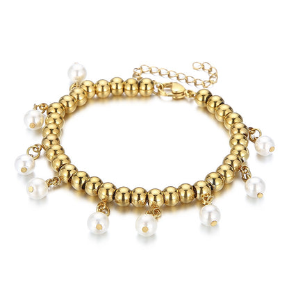 Elegant Geometric Titanium Steel Gold Plated Artificial Pearls Bracelets