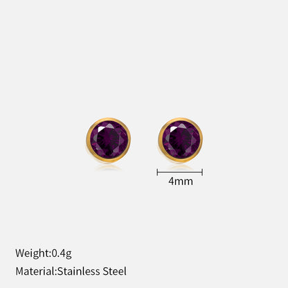 Simple Style Round Stainless Steel Plating Rhinestones Ear Studs 1 Pair