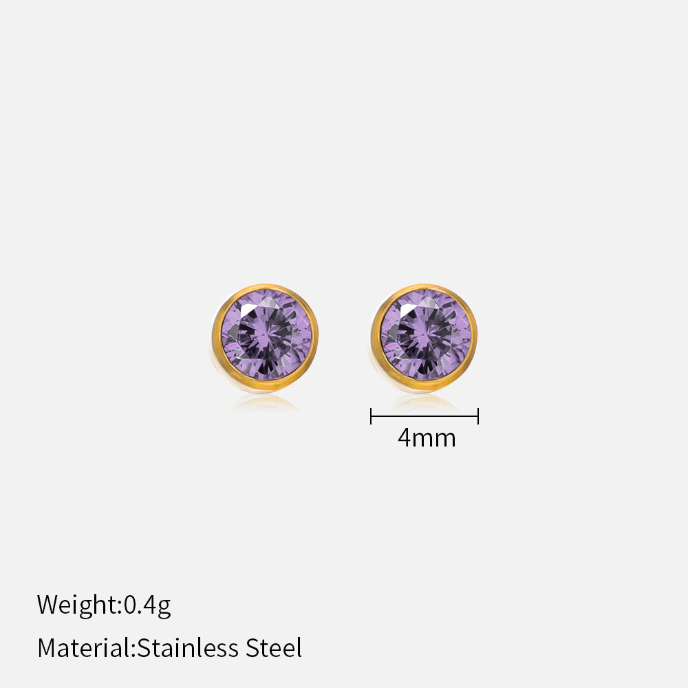 Simple Style Round Stainless Steel Plating Rhinestones Ear Studs 1 Pair