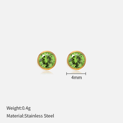 Simple Style Round Stainless Steel Plating Rhinestones Ear Studs 1 Pair