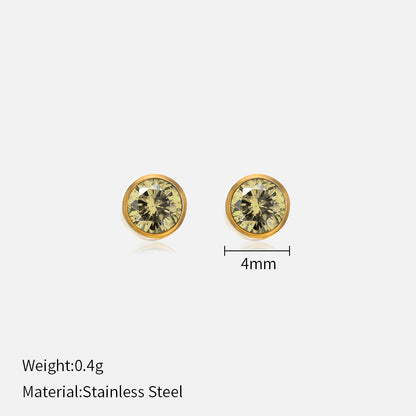 Simple Style Round Stainless Steel Plating Rhinestones Ear Studs 1 Pair