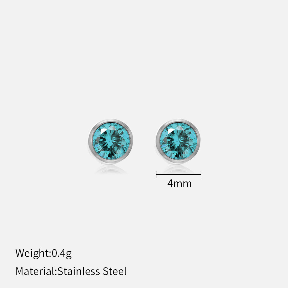 Simple Style Round Stainless Steel Plating Rhinestones Ear Studs 1 Pair