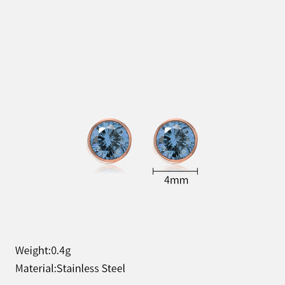 Simple Style Round Stainless Steel Plating Rhinestones Ear Studs 1 Pair