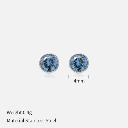 Simple Style Round Stainless Steel Plating Rhinestones Ear Studs 1 Pair