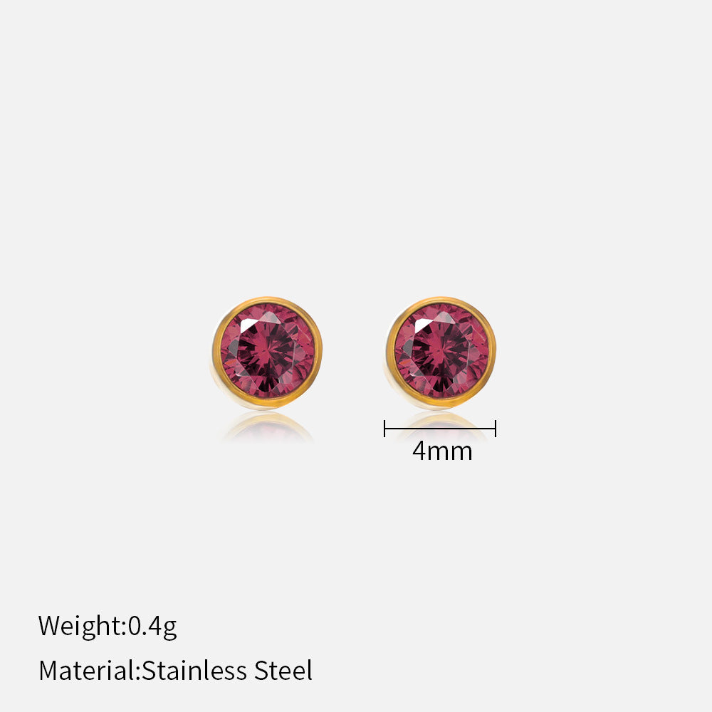 Simple Style Round Stainless Steel Plating Rhinestones Ear Studs 1 Pair