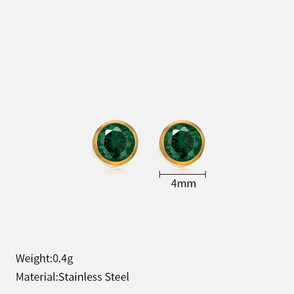 Simple Style Round Stainless Steel Plating Rhinestones Ear Studs 1 Pair