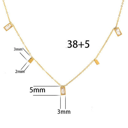 Fashion Triangle Square Water Droplets Titanium Steel Gold Plated Inlay Zircon Necklace 1 Piece