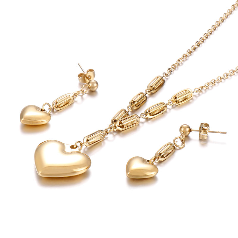 Fashion Heart Shape Titanium Steel Plating Earrings Necklace 1 Set