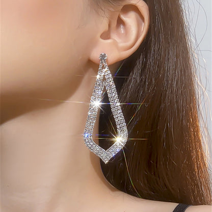 1 Pair Exaggerated Geometric Tassel Rhinestone Drop Earrings