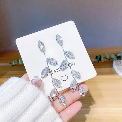 Fashion Leaves Copper Plating Inlay Zircon Drop Earrings 1 Pair