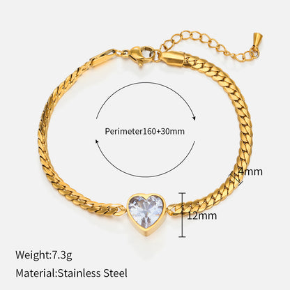 Wholesale Fashion Heart Shape Stainless Steel Plating Rhinestones Bracelets Necklace