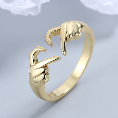 Fashion Hand Heart Shape Copper Plating Hollow Out Open Ring 1 Piece