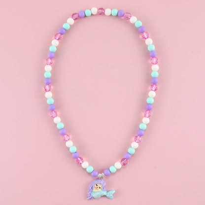 Fashion Rainbow Mermaid Snowflake Resin Beaded Girl's Necklace 1 Piece