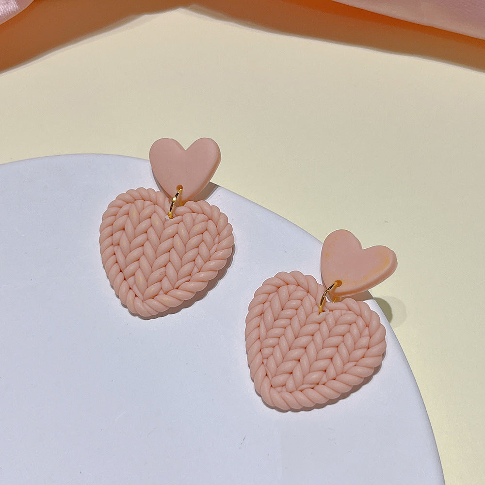 Simple Style Heart Shape Soft Clay Handmade Women's Drop Earrings 1 Pair