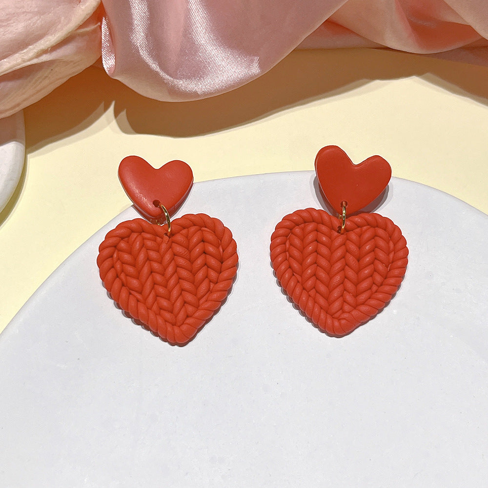 Simple Style Heart Shape Soft Clay Handmade Women's Drop Earrings 1 Pair