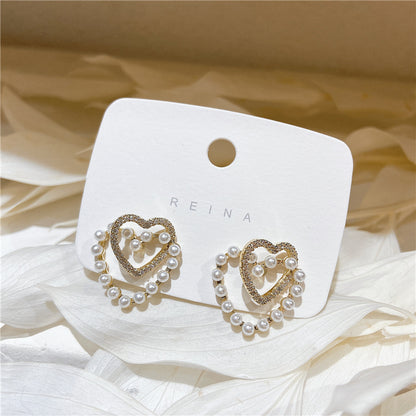 Fashion Heart Shape Bow Knot Alloy Inlay Artificial Pearls Rhinestones Women's Ear Studs 1 Pair