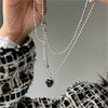 Fashion Heart Shape Stainless Steel Alloy Inlay Artificial Pearls Zircon Women's Pendant Necklace 1 Piece