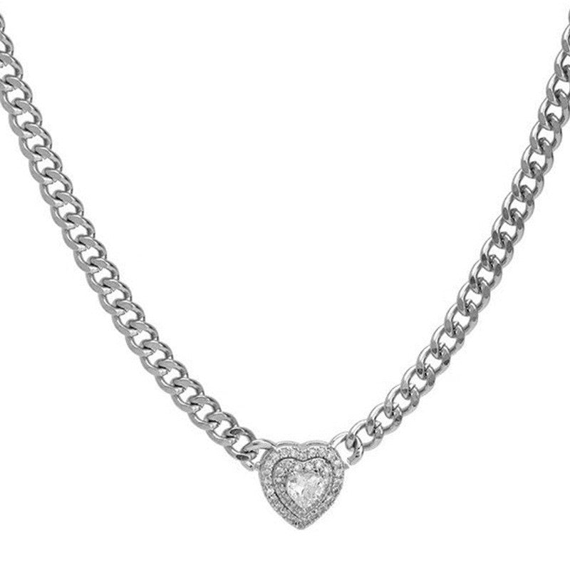 Fashion Heart Shape Stainless Steel Alloy Inlay Artificial Pearls Zircon Women's Pendant Necklace 1 Piece