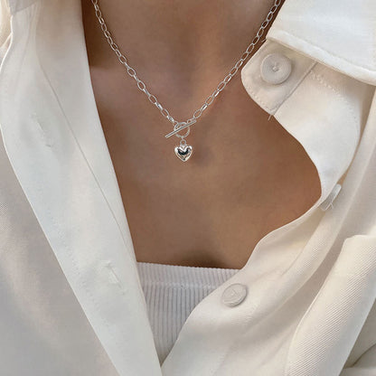 Fashion Heart Shape Stainless Steel Alloy Inlay Artificial Pearls Zircon Women's Pendant Necklace 1 Piece