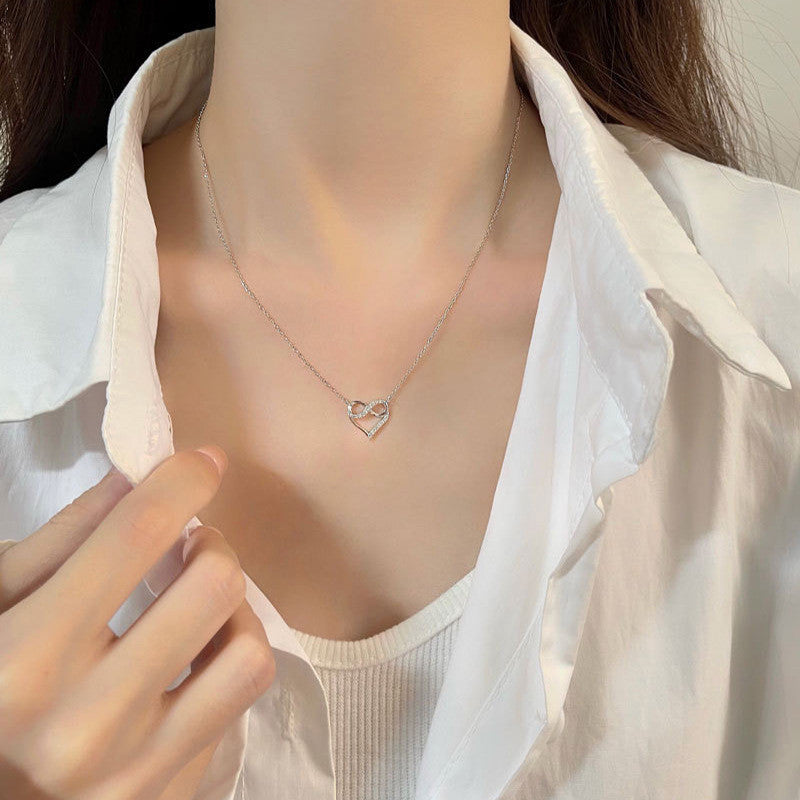 Fashion Heart Shape Stainless Steel Alloy Inlay Artificial Pearls Zircon Women's Pendant Necklace 1 Piece