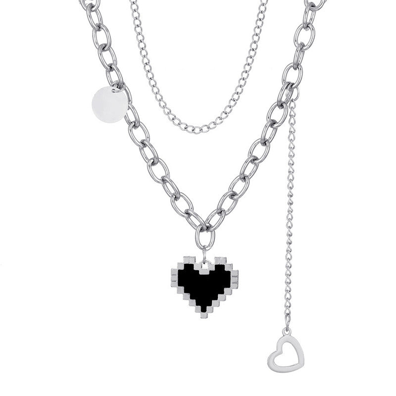 Fashion Heart Shape Stainless Steel Alloy Inlay Artificial Pearls Zircon Women's Pendant Necklace 1 Piece