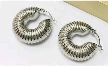 Fashion Spiral Stripe Stainless Steel Gold Plated Earrings 1 Pair