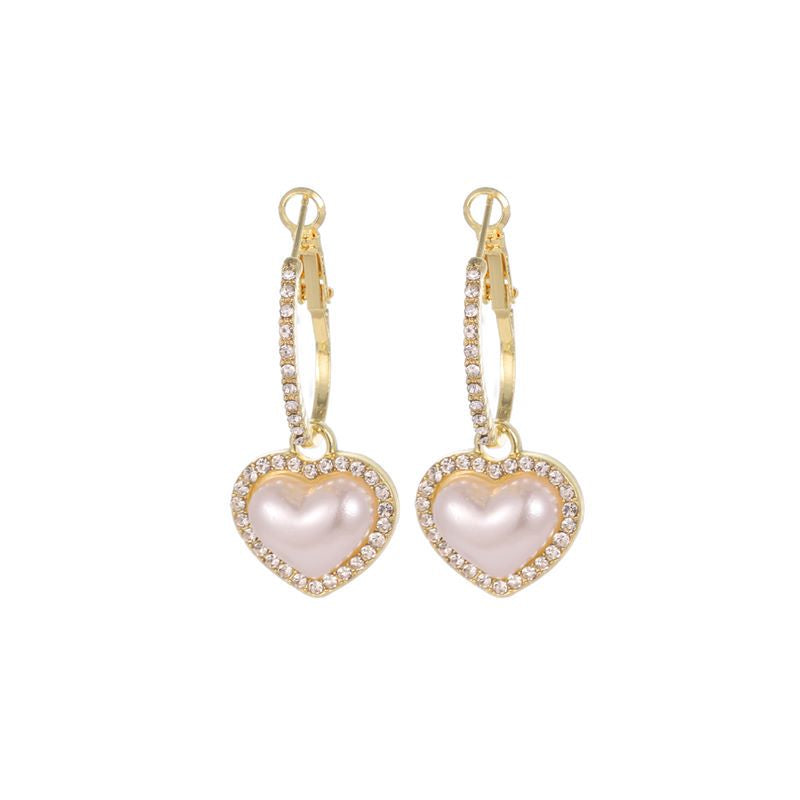 Elegant Heart Shape Alloy Plating Artificial Pearls Rhinestones Women's Drop Earrings 1 Pair