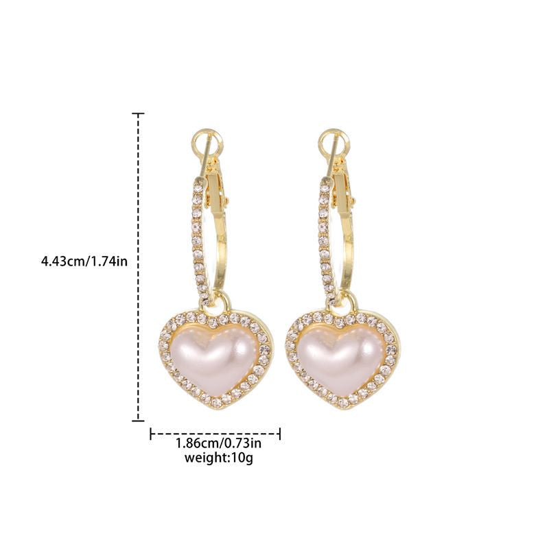 Elegant Heart Shape Alloy Plating Artificial Pearls Rhinestones Women's Drop Earrings 1 Pair