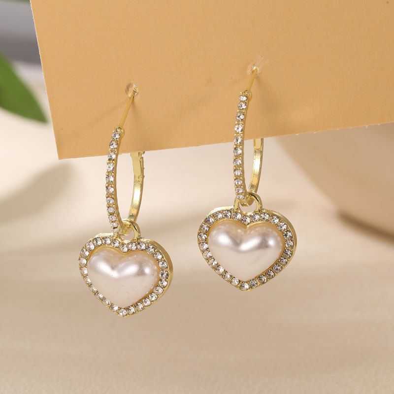 Elegant Heart Shape Alloy Plating Artificial Pearls Rhinestones Women's Drop Earrings 1 Pair