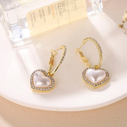 Elegant Heart Shape Alloy Plating Artificial Pearls Rhinestones Women's Drop Earrings 1 Pair