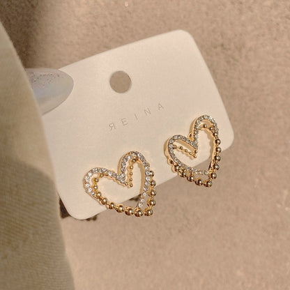 Fashion Heart Shape Bow Knot Alloy Inlay Artificial Pearls Rhinestones Women's Ear Studs 1 Pair