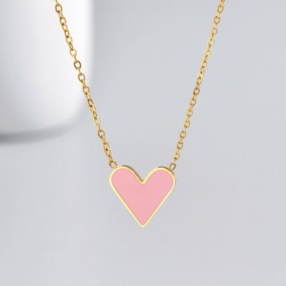 Fashion Heart Shape Stainless Steel Enamel Necklace