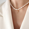 Elegant Letter Pearl Titanium Steel Plating Zircon Necklace