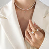 Elegant Letter Pearl Titanium Steel Plating Zircon Necklace