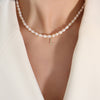 Elegant Letter Pearl Titanium Steel Plating Zircon Necklace