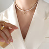 Elegant Letter Pearl Titanium Steel Plating Zircon Necklace