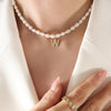 Elegant Letter Pearl Titanium Steel Plating Zircon Necklace