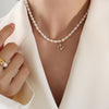 Elegant Letter Pearl Titanium Steel Plating Zircon Necklace