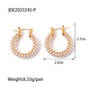 Fashion U Shape Stainless Steel Inlay Pearl Hoop Earrings 1 Pair