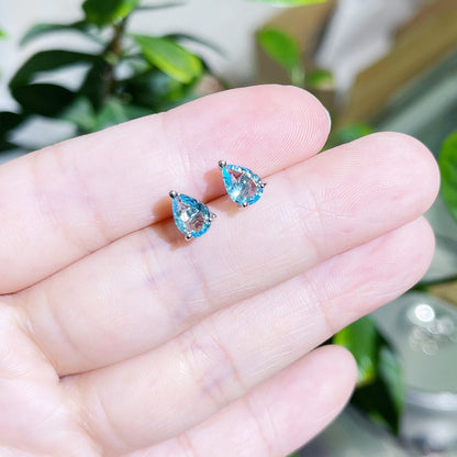 Fashion Water Droplets Heart Shape Copper Inlay Zircon Ear Studs 1 Pair