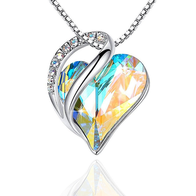 Fashion Heart Shape Artificial Crystal Plating Rhinestones Pendant Necklace 1 Piece