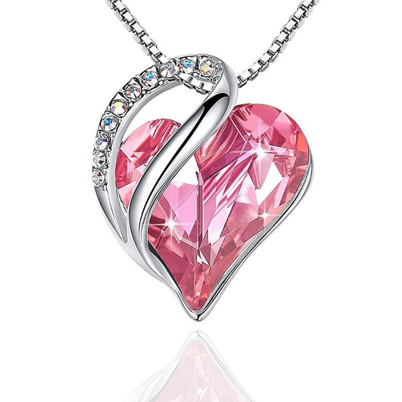 Fashion Heart Shape Artificial Crystal Plating Rhinestones Pendant Necklace 1 Piece