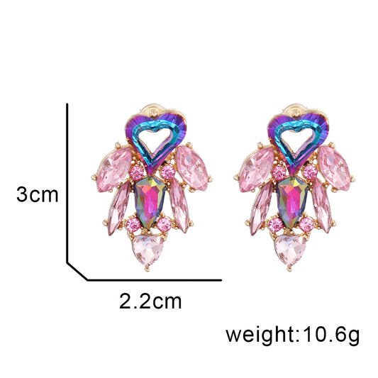 Fashion Heart Shape Alloy Inlay Rhinestones Ear Studs 1 Pair