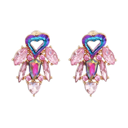 Fashion Heart Shape Alloy Inlay Rhinestones Ear Studs 1 Pair